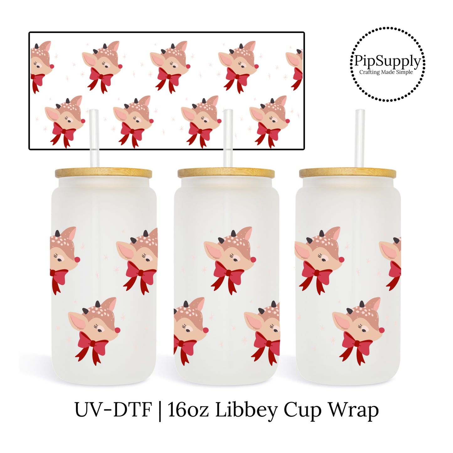 Red Nosed Reindeer 16 oz. Libbey Cup Wrap