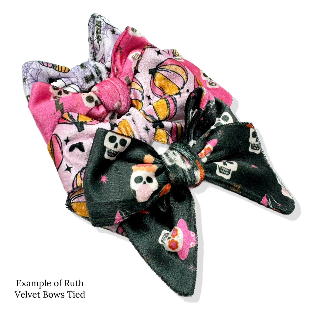 Retro Ghouls & Flowers VELVET Ruth Hair Bow Strips - Set of 4