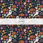 Black bats, ghosts, colorful florals, and pumpkins on black fabric by the yard.