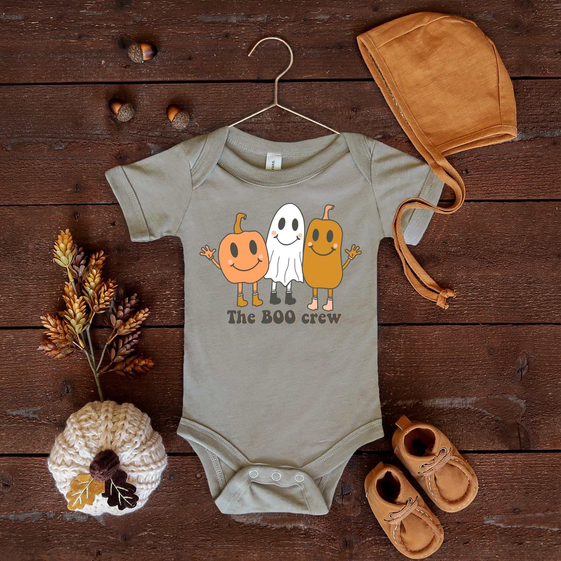 Pumpkins and Ghosts "The Boo Crew" iron on heat transfer.