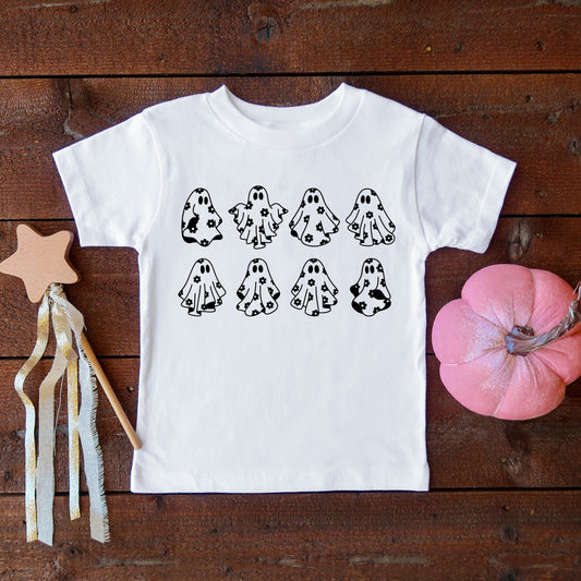 Black and White Floral Ghosts DTF and Sublimation iron on heat transfer.