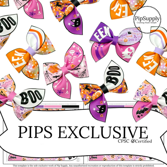 pink purple and orange boo halloween diy pinwheel faux leather bows