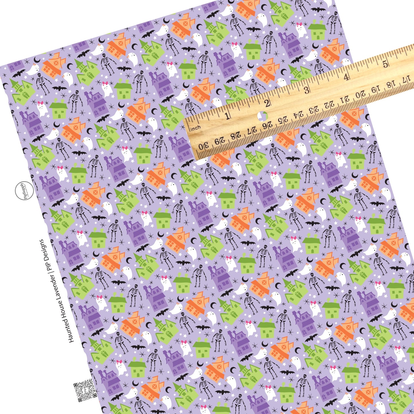 These Halloween themed light purple faux leather sheets contain the following design elements: haunted houses, moons, tiny stars, ghost, and skeletons on pastel purple. Our CPSIA compliant faux leather sheets or rolls can be used for all types of crafting projects.