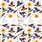 These Halloween themed cream fabric by the yard features witches, hats, brooms, sunflowers, small daisies, and small colorful stars on cream. This fun spooky themed fabric can be used for all your sewing and crafting needs! 
