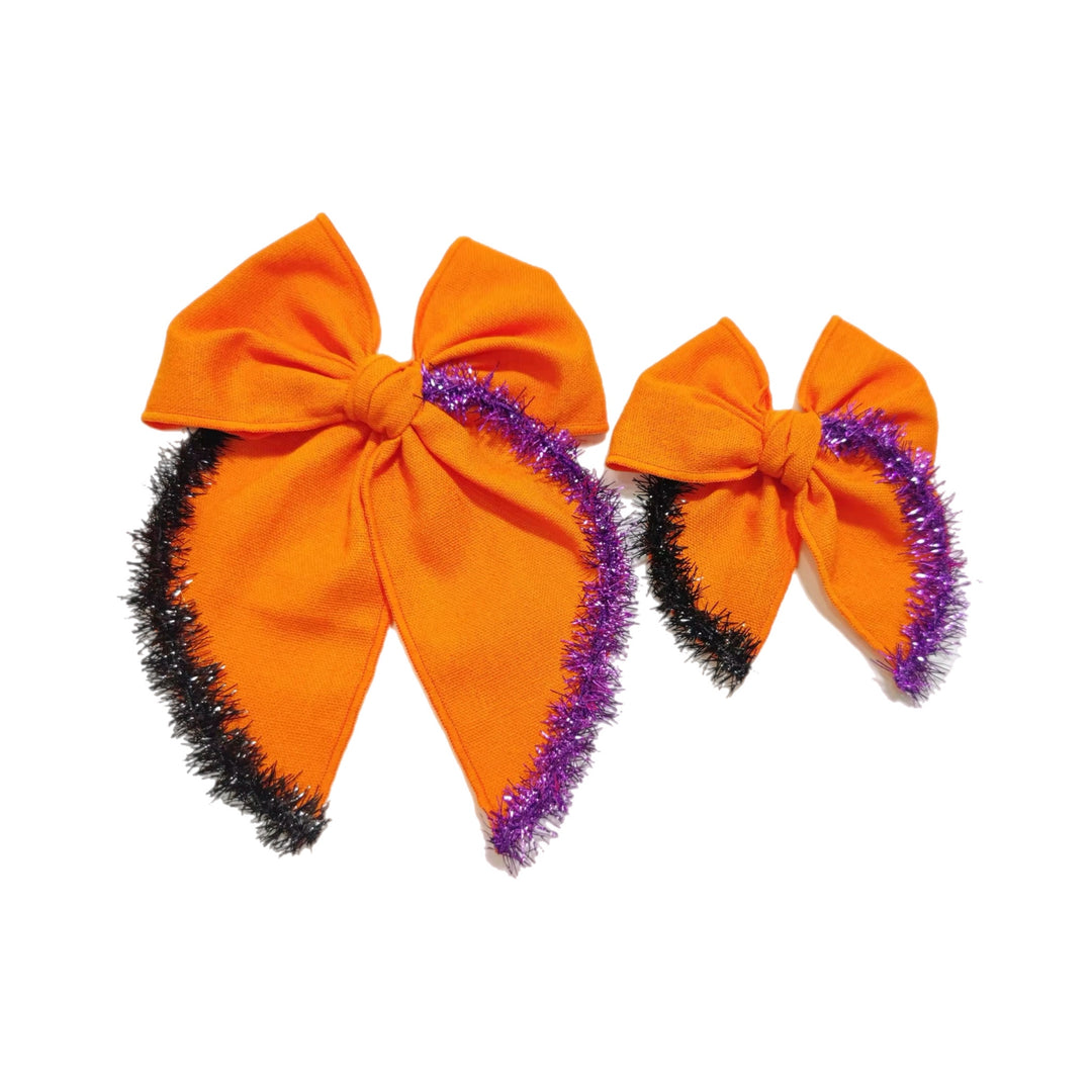 Halloween Tinsel Fabric Hair Tied Bow w/ Clip
