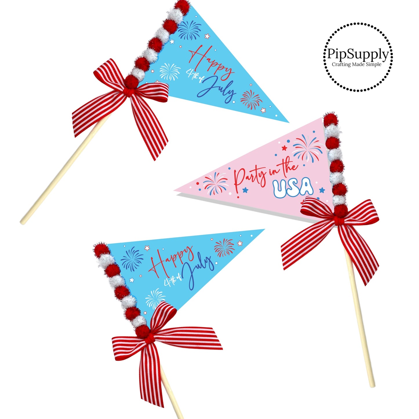 blue red and pink happy july 4th diy faux leather pennant flag