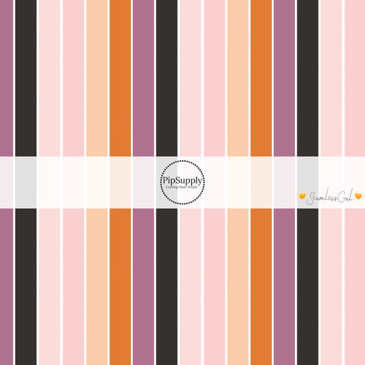 Pink, orange, black, and purple striped fabric by the yard.