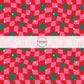Pink, red , and green wavy checkered fabric by the yard with white stars.