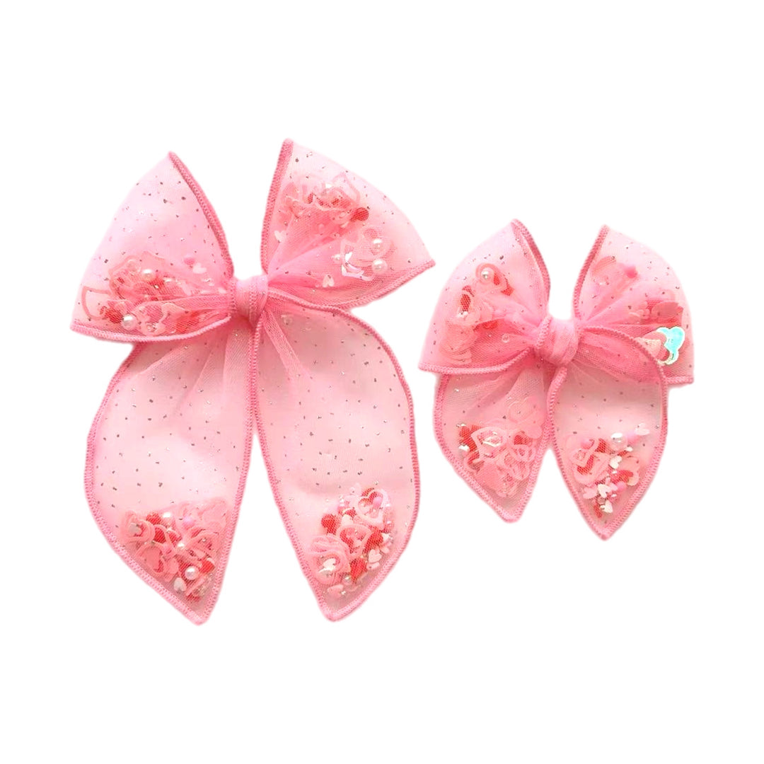 Heart Mix Shimmer Tulle Shaker Hair Tied Bow w/ Clip