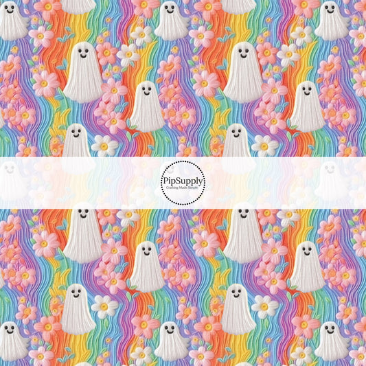 Hippie Rainbow Ghosts Fabric By The Yard
