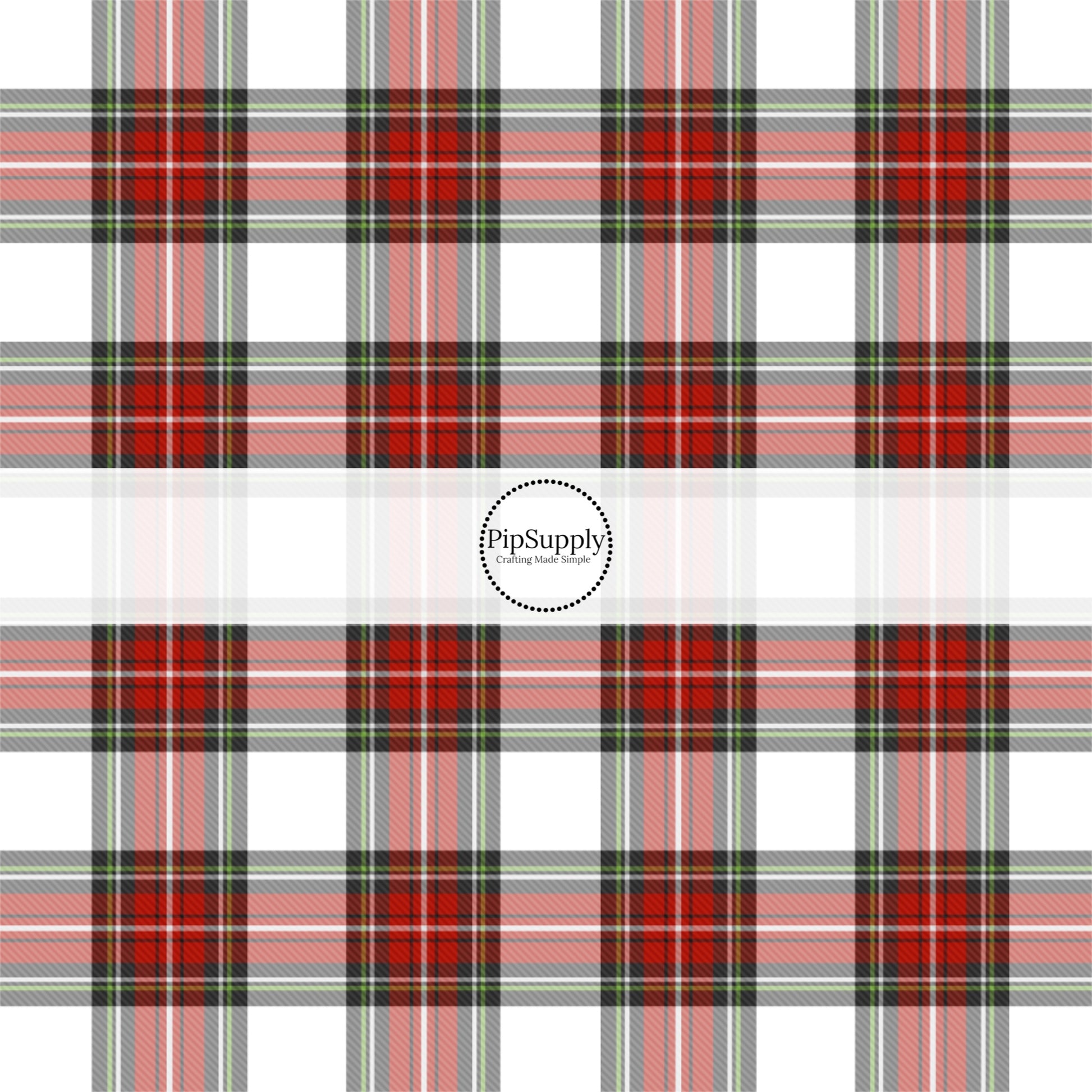 Red, white, and green plaid Christmas themed fabric by the yard.