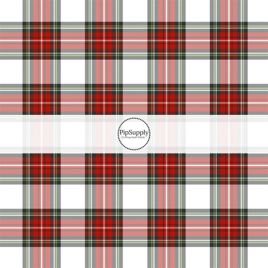 Red, white, and green plaid Christmas themed fabric by the yard.