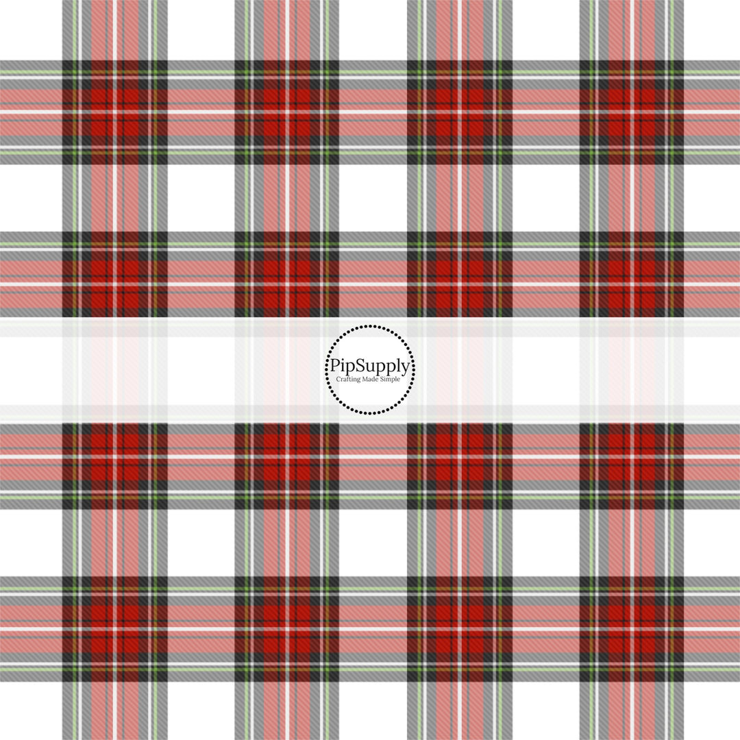 Red, white, and green plaid Christmas themed fabric by the yard.