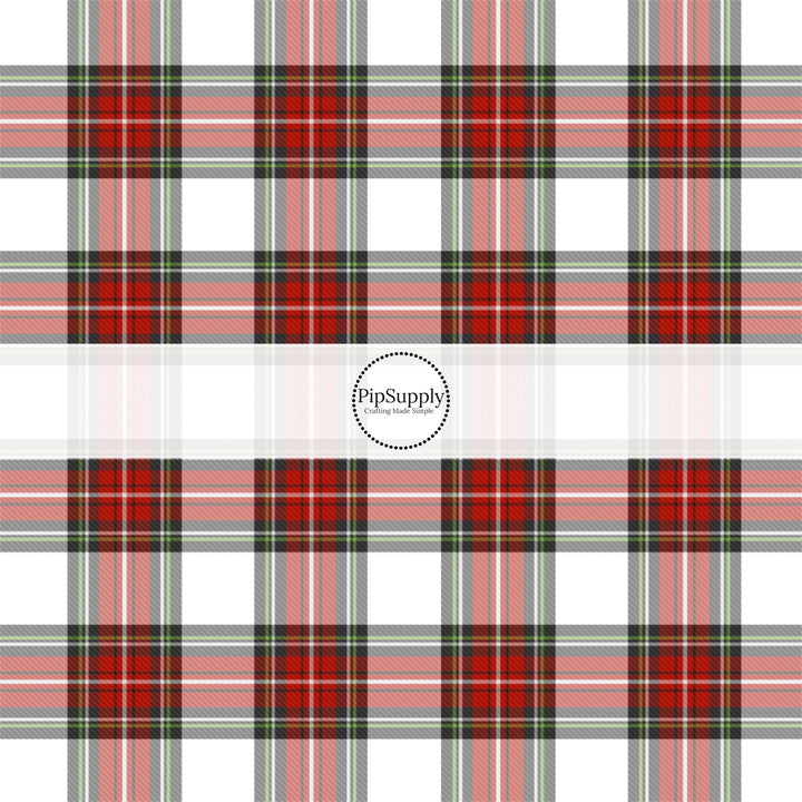 Red, white, and green plaid Christmas themed fabric by the yard.