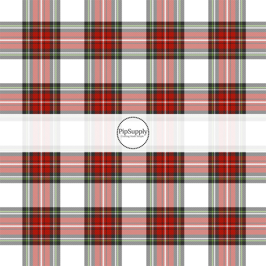 Red, white, and green plaid Christmas themed fabric by the yard.