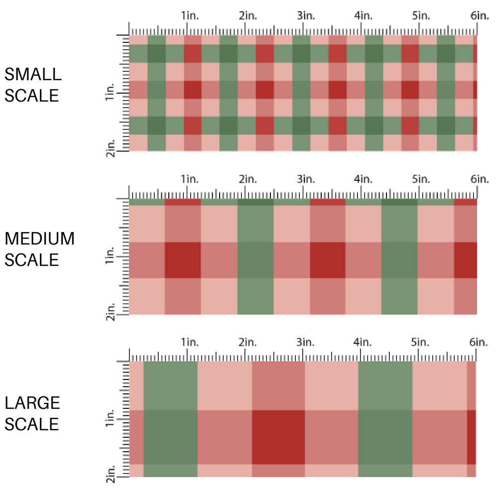 Pink, red, and green tartan print fabric by the yard scaled image guide.