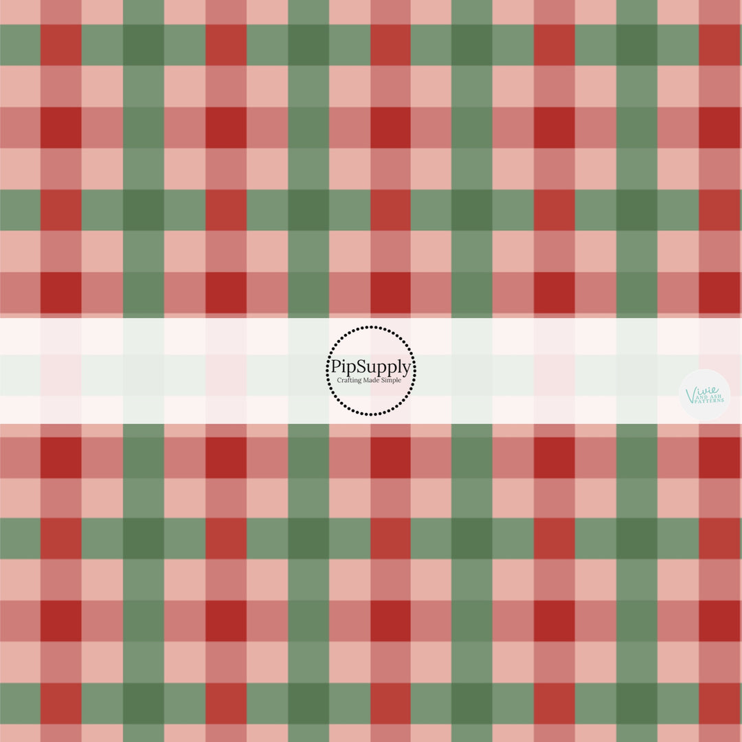 Pink, red, and green tartan print fabric by the yard.