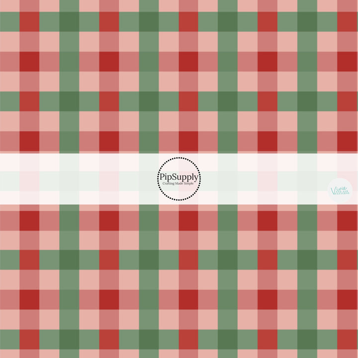 Pink, red, and green tartan print fabric by the yard.