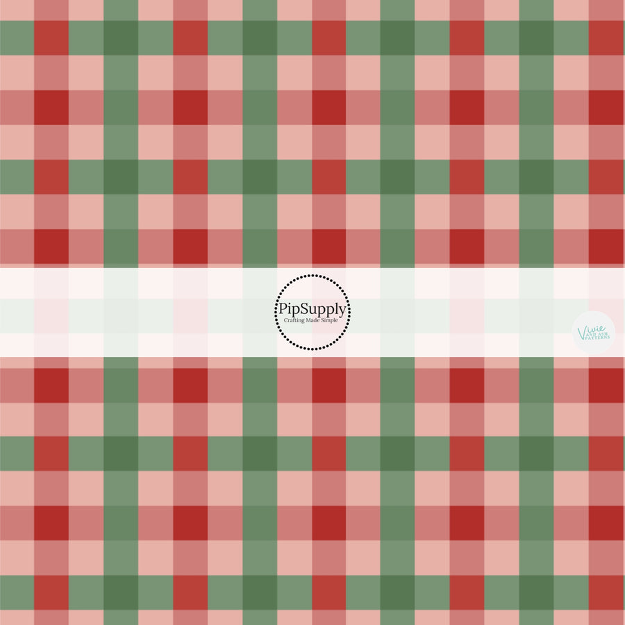 Pink, red, and green tartan print fabric by the yard.