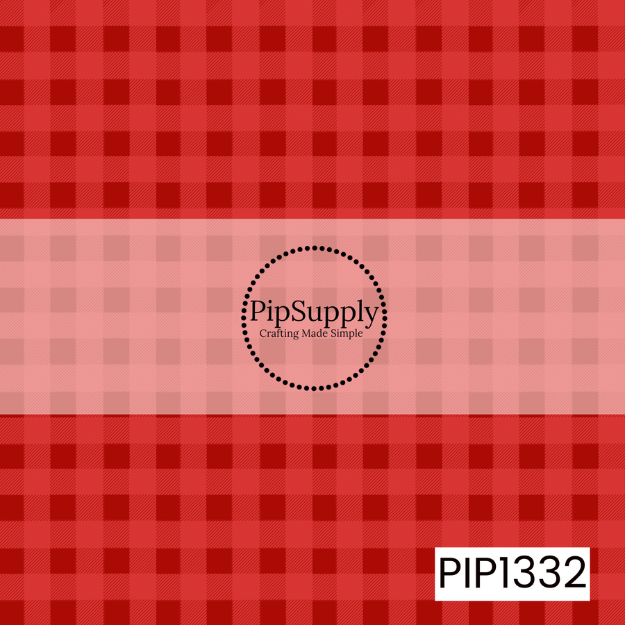 A classic red tonal gingham pattern featuring alternating shades of bright red and deep crimson. Subtle diagonal line detailing adds a woven, textured look throughout the checks, creating a simple and versatile holiday coordinate.
