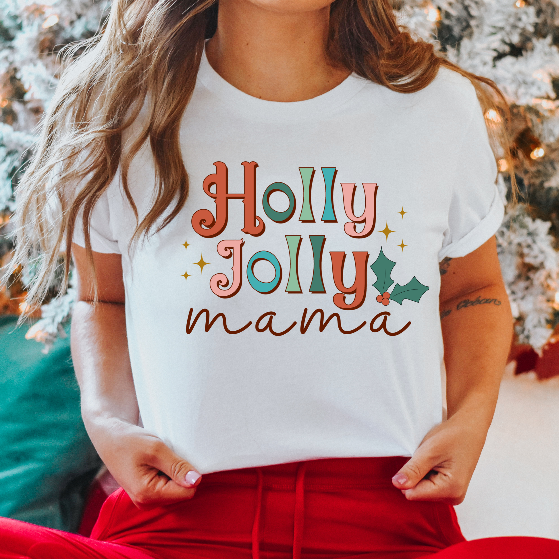 "Holly Jolly Mama" Christmas iron on heat transfer.