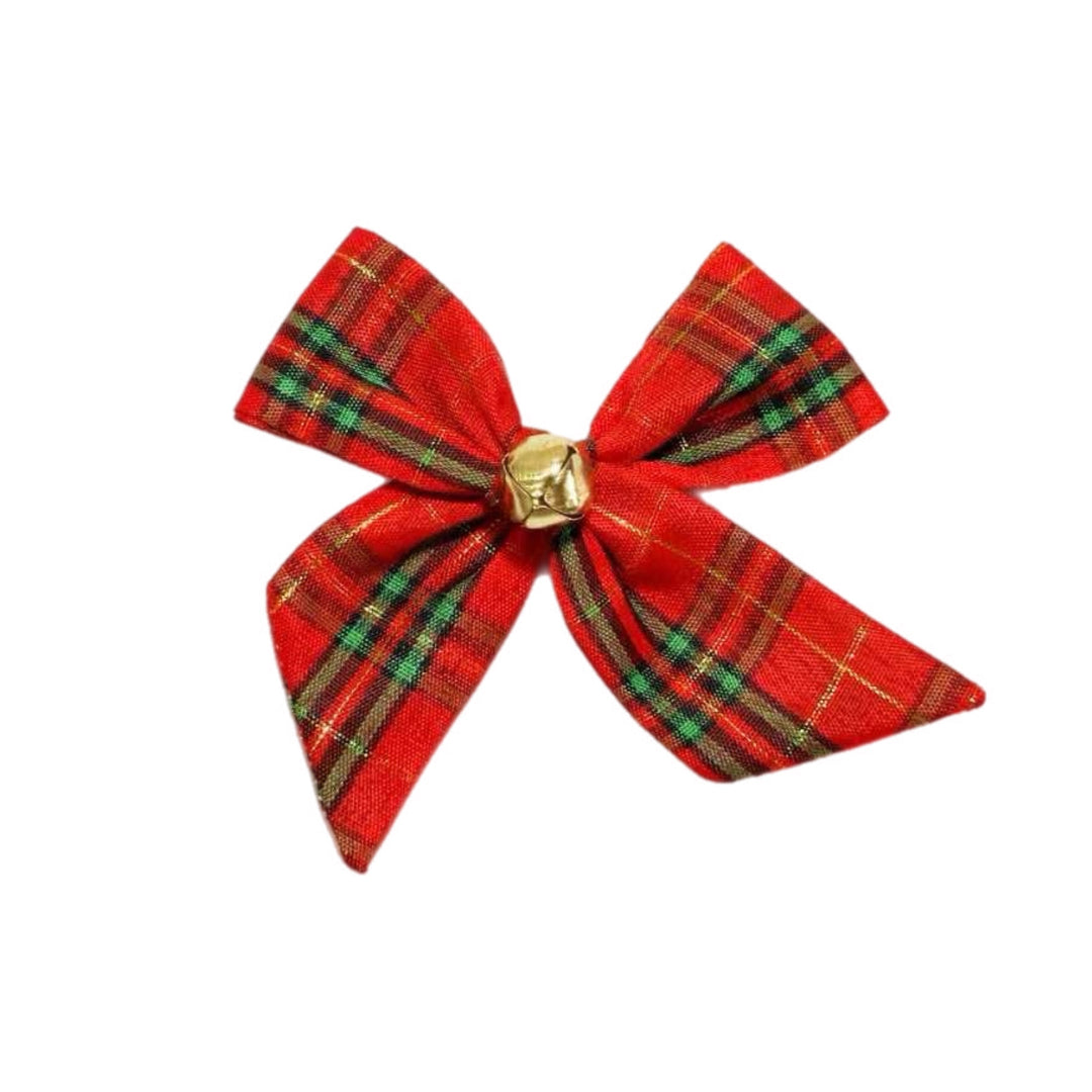 Holly Christmas JINGLE Plaid Hair Bow w/ Clip