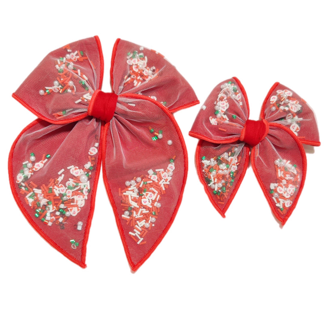 Holly Jolly SAILOR Shaker Hair Bow w/ Clip