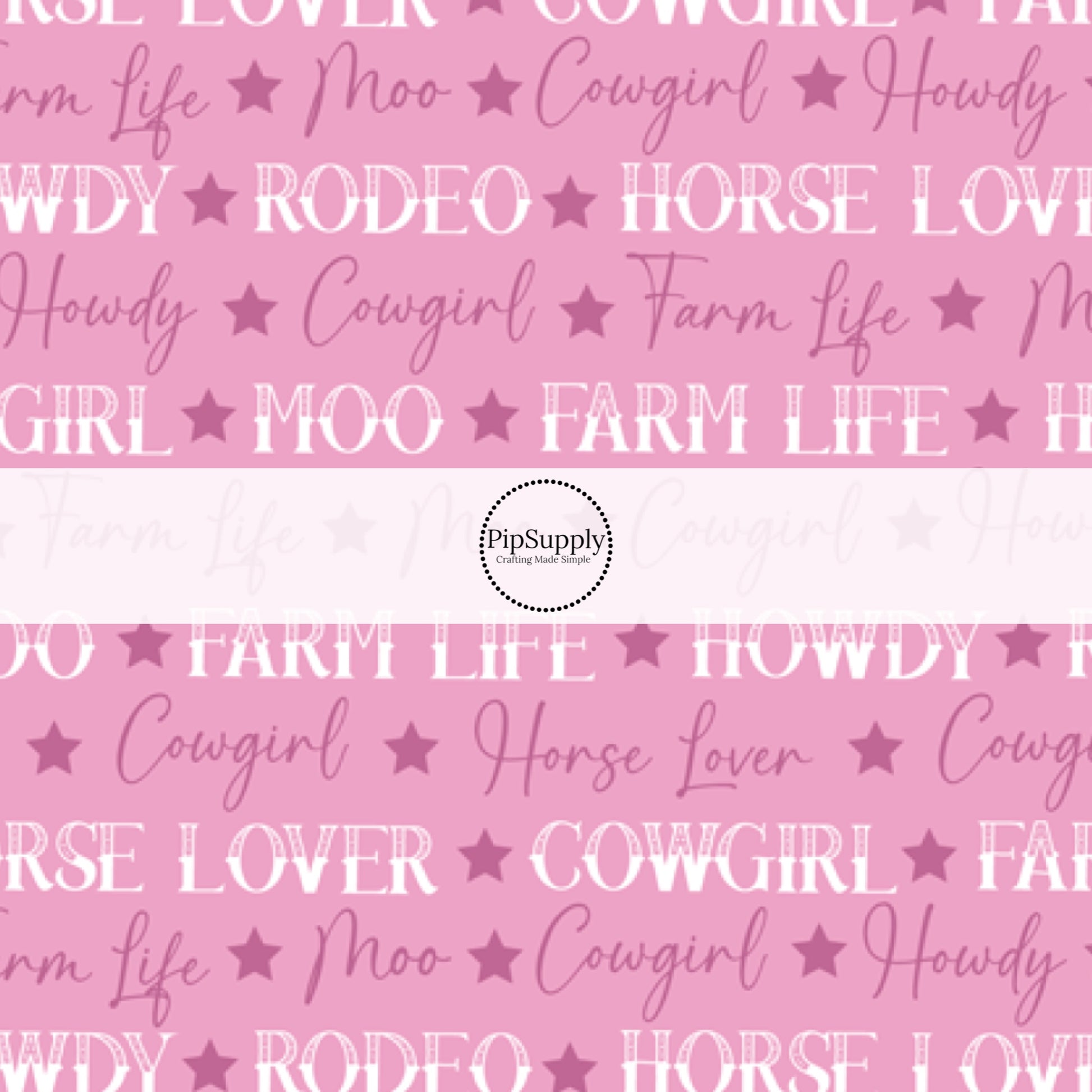 Western Rodeo Phrases on Pink Fabric by the Yard.