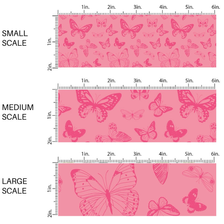 These butterfly themed pattern fabric by the yard features the following design elements: hot pink butterflies on pink. This fun themed fabric can be used for all your sewing and crafting needs!