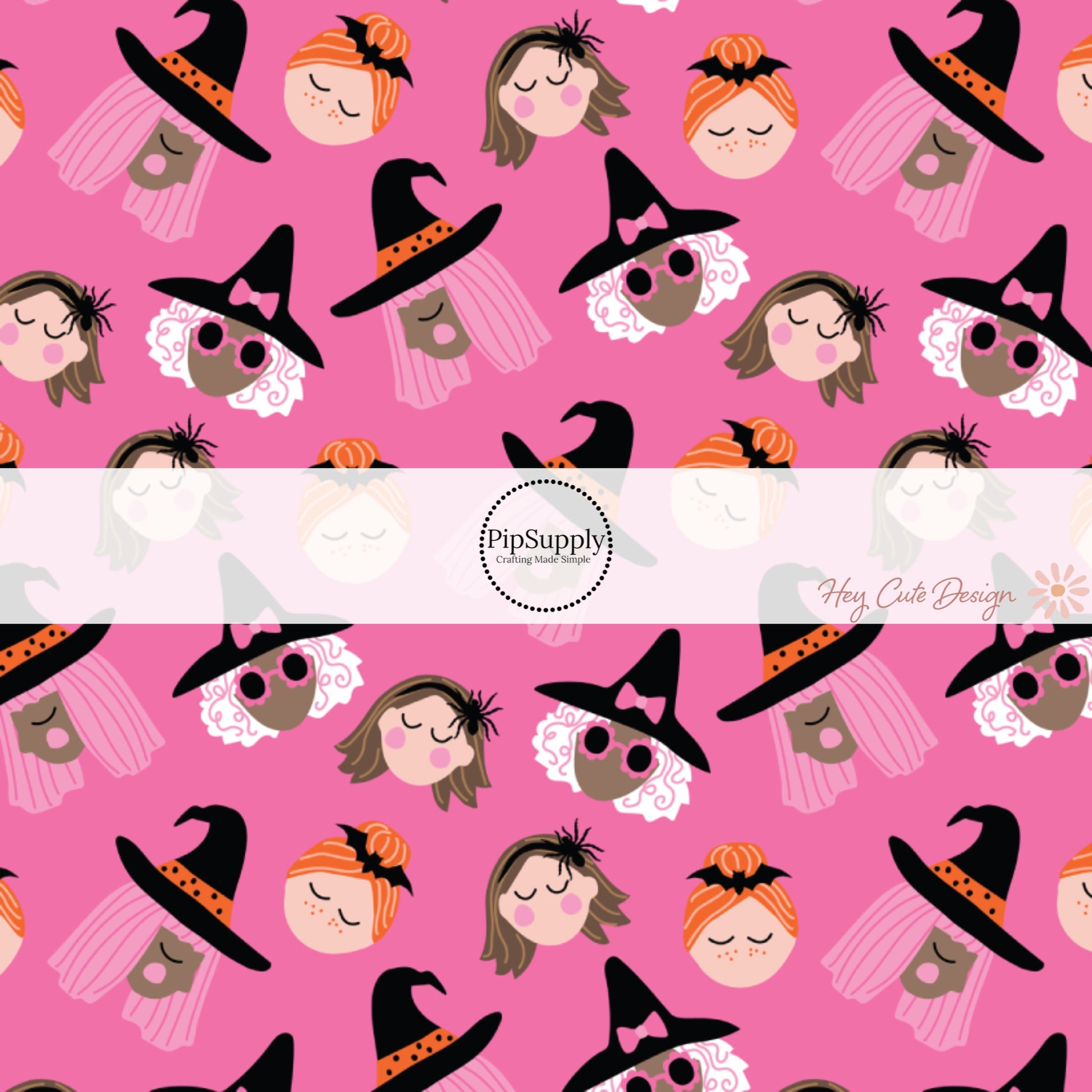 These Halloween themed pink fabric by the yard features kind witches on hot pink. This fun spooky themed fabric can be used for all your sewing and crafting needs! 