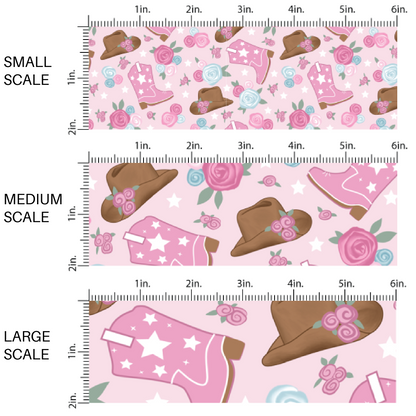Pink Cowgirl Boots, Cowgirl Hats, and Florals Fabric by the Yard scaled image guide.