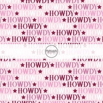 These western pattern no sew bow strips can be easily tied and attached to a clip for a finished hair bow. These bow strips are great for personal use or to sell. The bow strips features "Howdy" saying and stars on light pink.