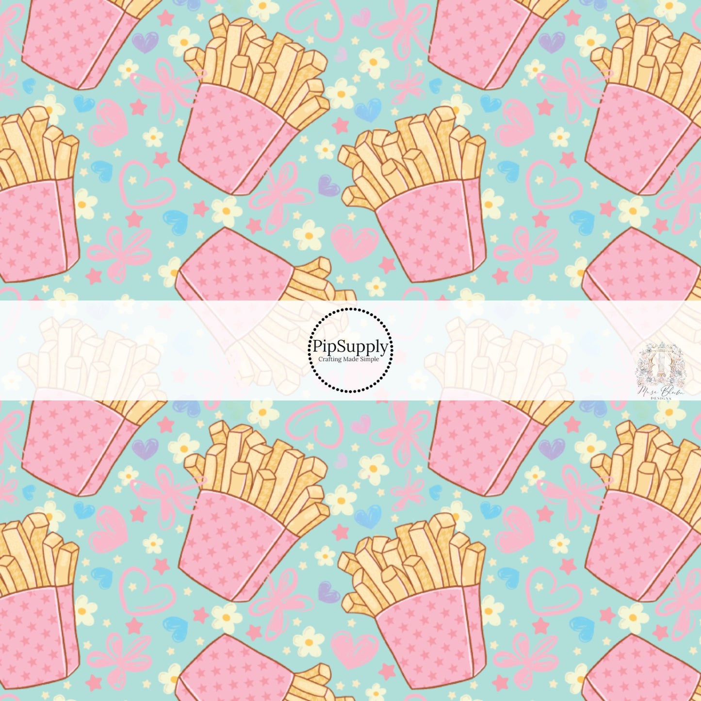 French Fries and Hearts Valentine's Day Themed Fabric by the Yard.