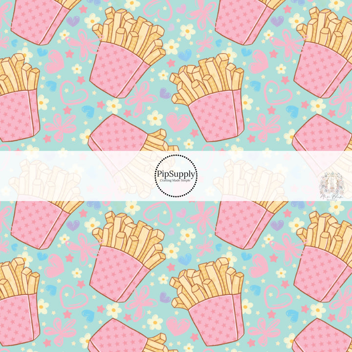 French Fries and Hearts Valentine's Day Themed Fabric by the Yard.