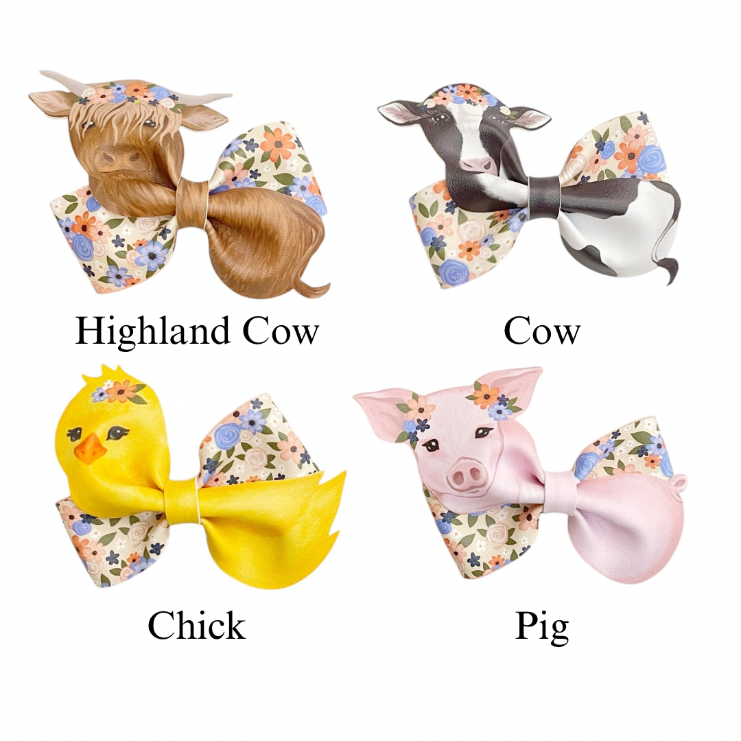 Farm Animal Themed Loop de Lou Faux Leather DIY Hair Bows