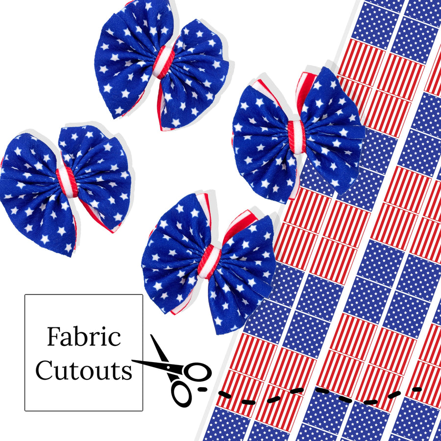 These patriotic stars and stripes patterns layered bows can be quickly cut and assembled for a trendy summer seasonal bow. They're ideal for easy at-home styling, individual use, or even resale. Get creative and add a splash of color to your look with these low-maintenance bows.