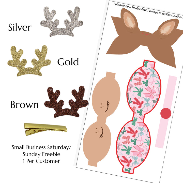 Small Business Saturday Freebie - Reindeer Bow Freebie-Multi Vintage Bows Faux Leather Bow W/Clip - 1 Per Order