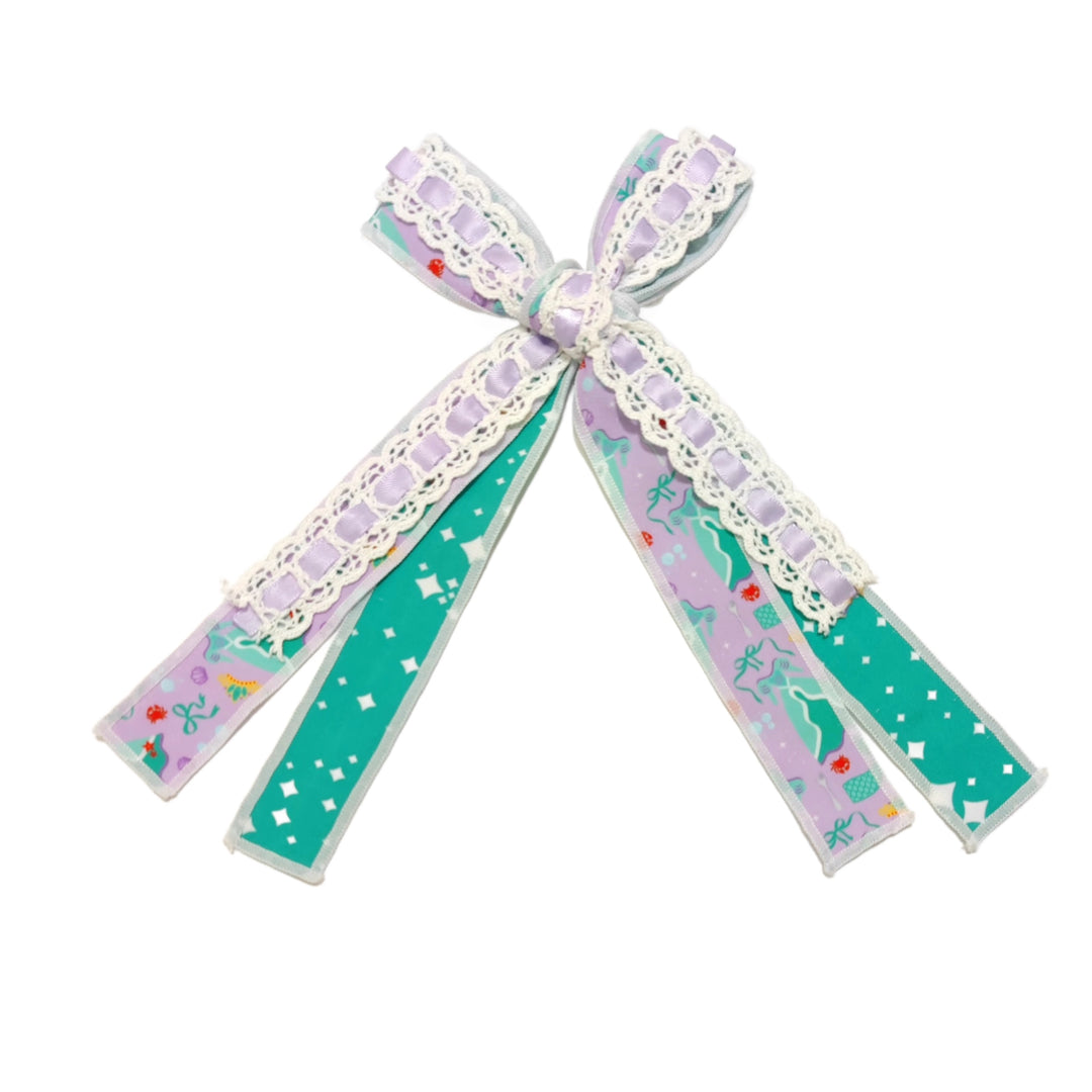 Under The Sea Princess Lace Ribbon Hair Tied Bow w/ Clip