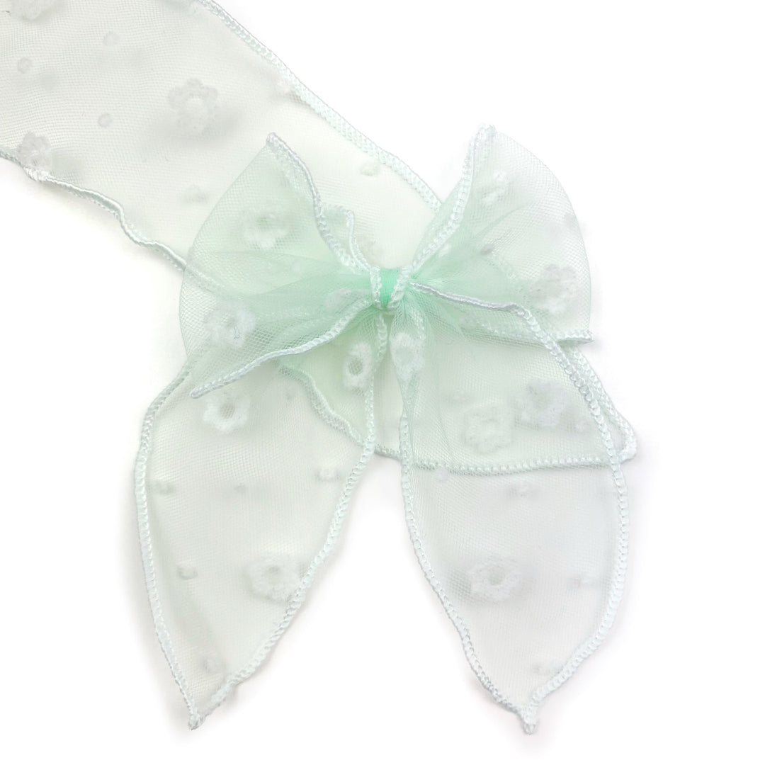 Pale Mint Daisy Tulle JB Effortless Bow Strips - Serged Edge