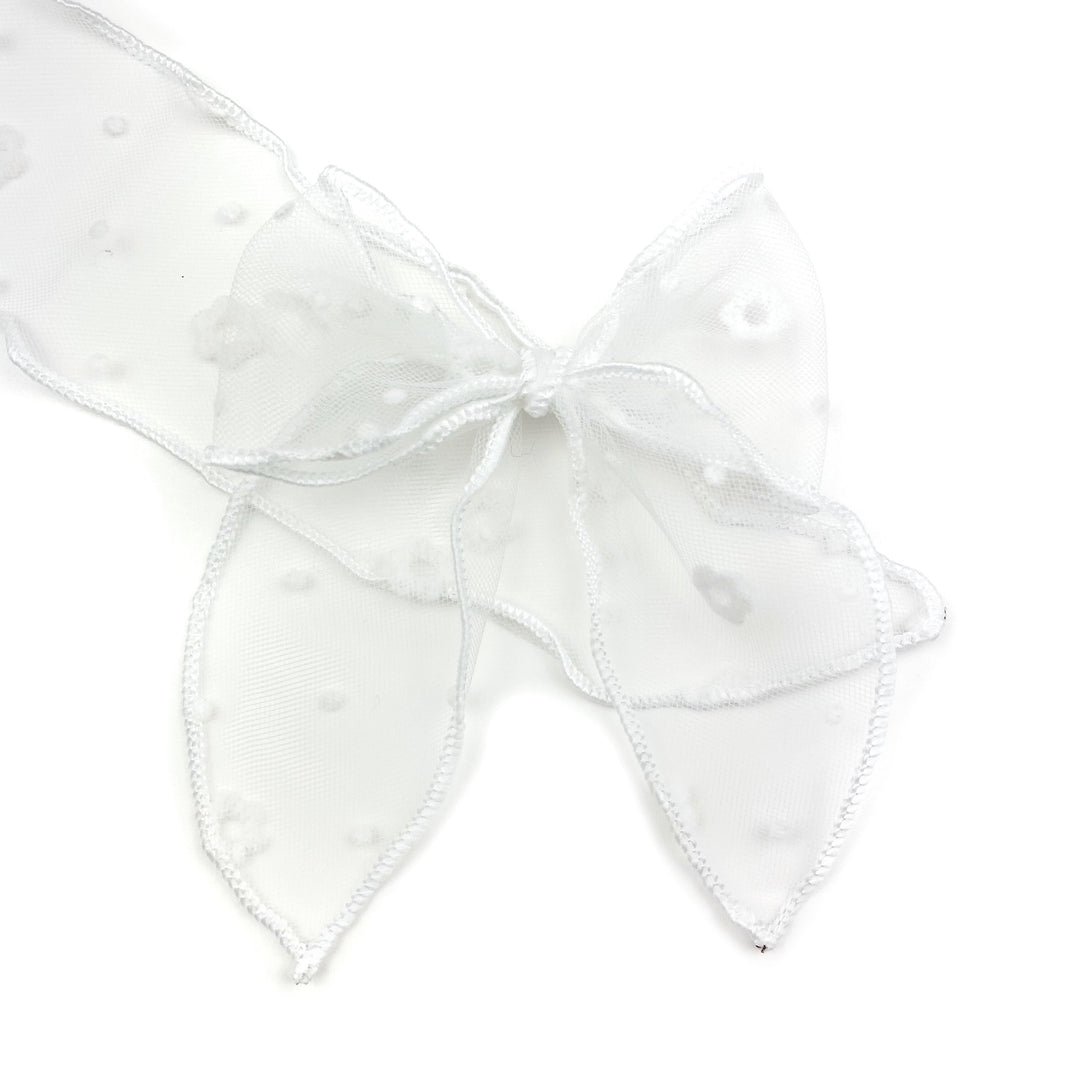 White Daisy Tulle  Effortless Bow Strips - Serged Edge