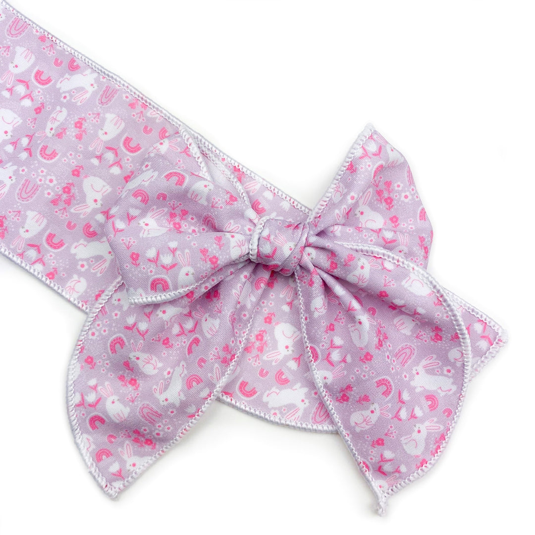 Rabbits & Rainbows Pink  Effortless Bow Strips - Serged Edge