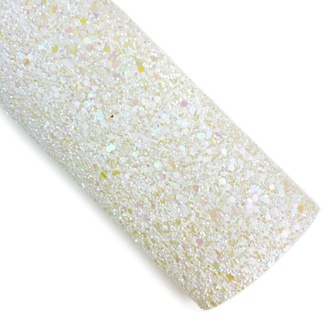 Ivory Iridescent Chunky Glitter Faux Leather Sheets