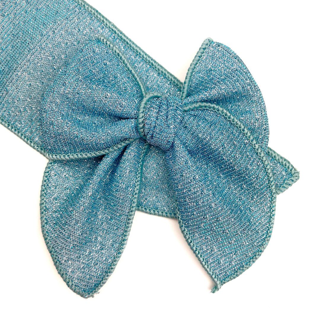 Blue Glittery Swiss Dots JB Effortless Bow Strips - Serged Edge