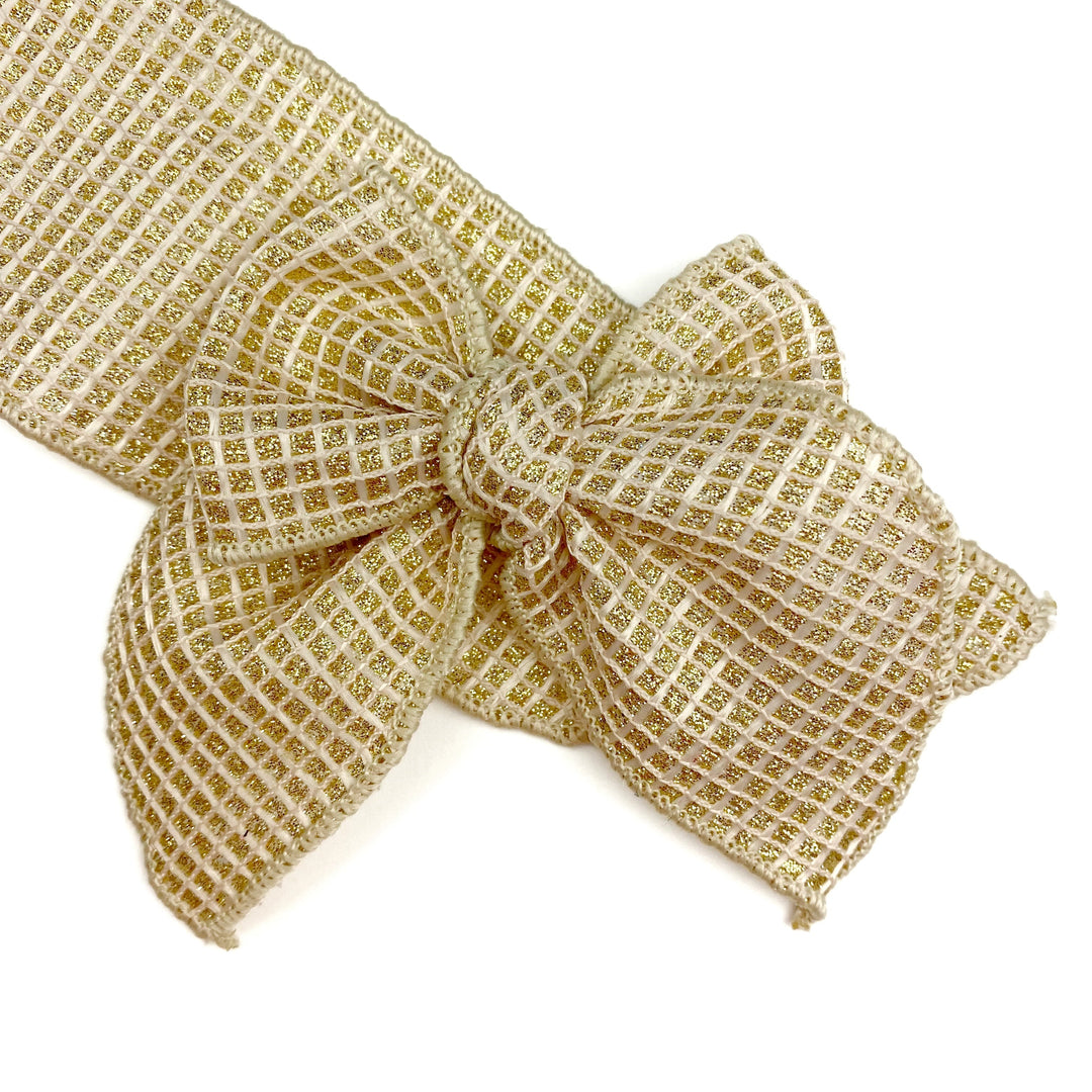 Gold Glitter Woven JB Effortless Bow Strips - Serged Edge