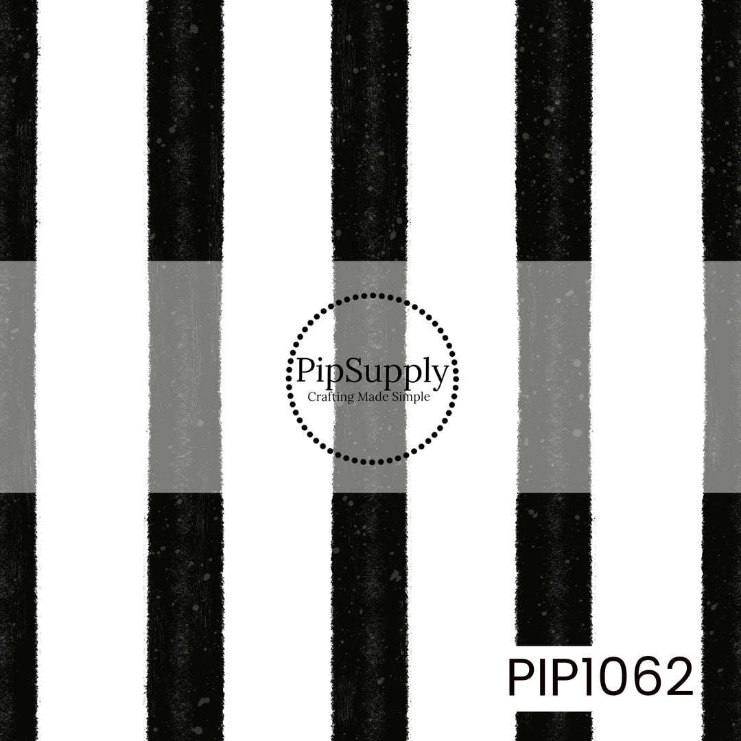 A classic seamless pattern featuring wide distressed black vertical stripes on a crisp white background. The textured brushstroke effect gives this timeless design a bold, vintage-inspired look that's perfect for coordinating with Halloween and everyday designs.
