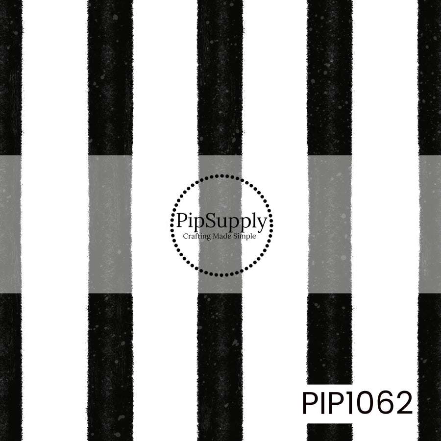 A classic seamless pattern featuring wide distressed black vertical stripes on a crisp white background. The textured brushstroke effect gives this timeless design a bold, vintage-inspired look that's perfect for coordinating with Halloween and everyday designs.
