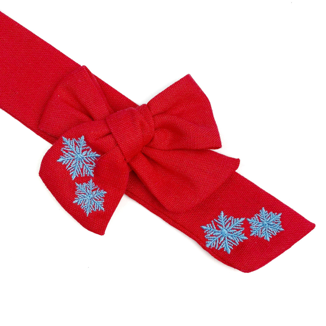 Red with Blue Snowflakes Embroidered JB Effortless Bow Strips - Closed Edge