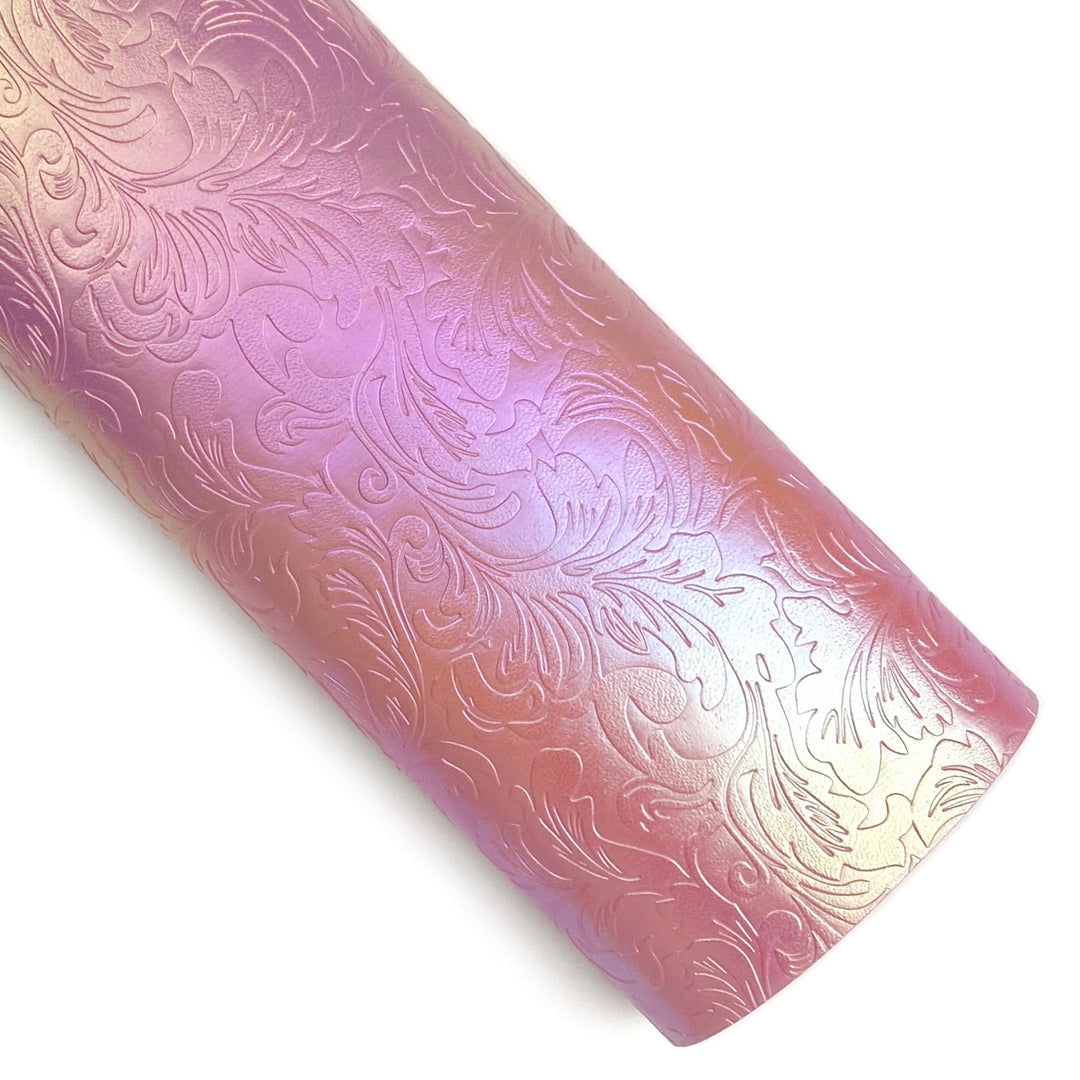 Pink Pearlescent Embossed Floral Vegan Leather Sheets