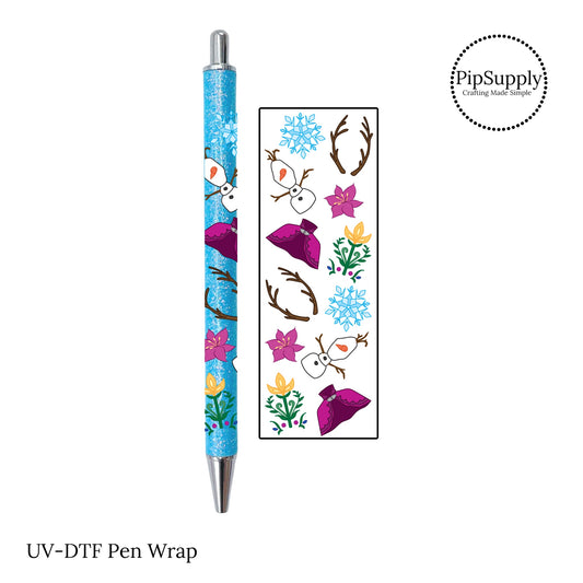 Adhesive pen wraps with snowmen, florals, and snowflakes.
