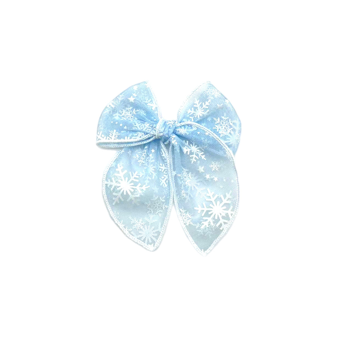 Ice Blue Snowflake Tulle Bow TIED With Clip